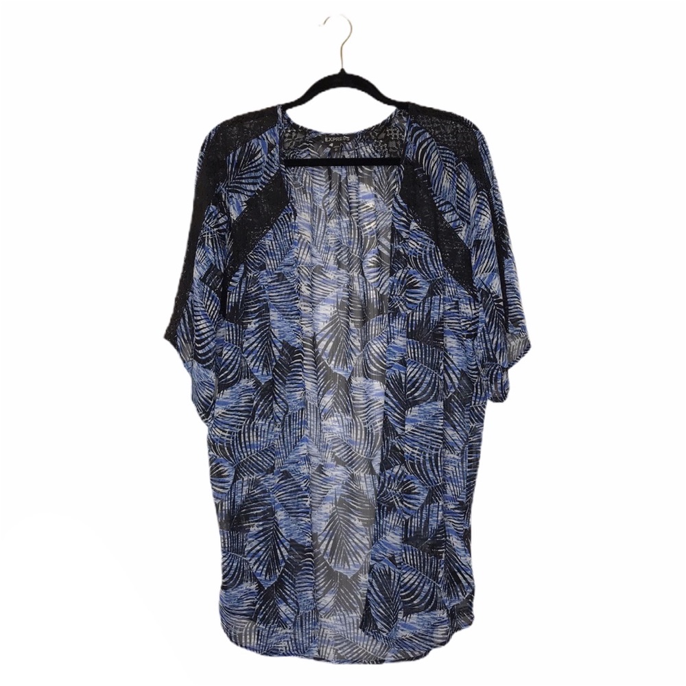 Express-Blue & Black Sheer Kimono/Coverup-w/Black lace-Sz XS